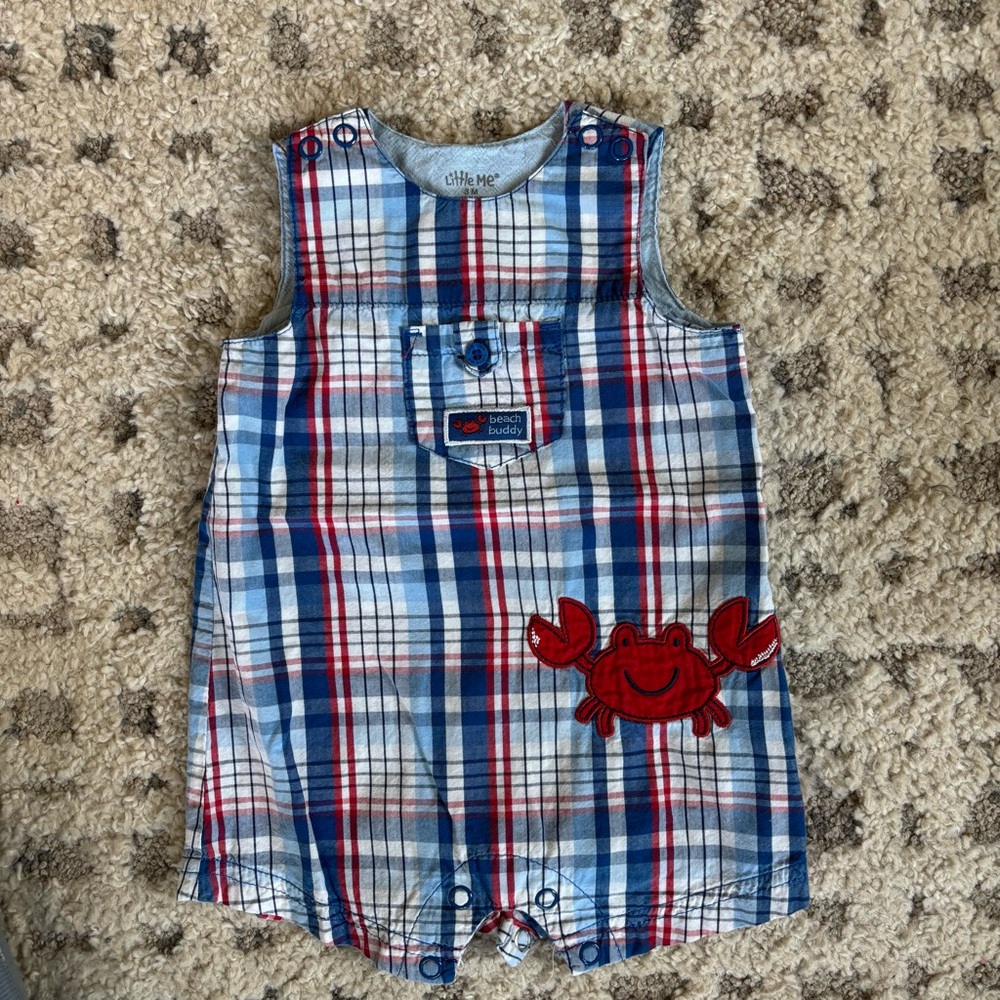 Little Me Blue and Red Bodysuit with Plaid Pattern, 4th of July